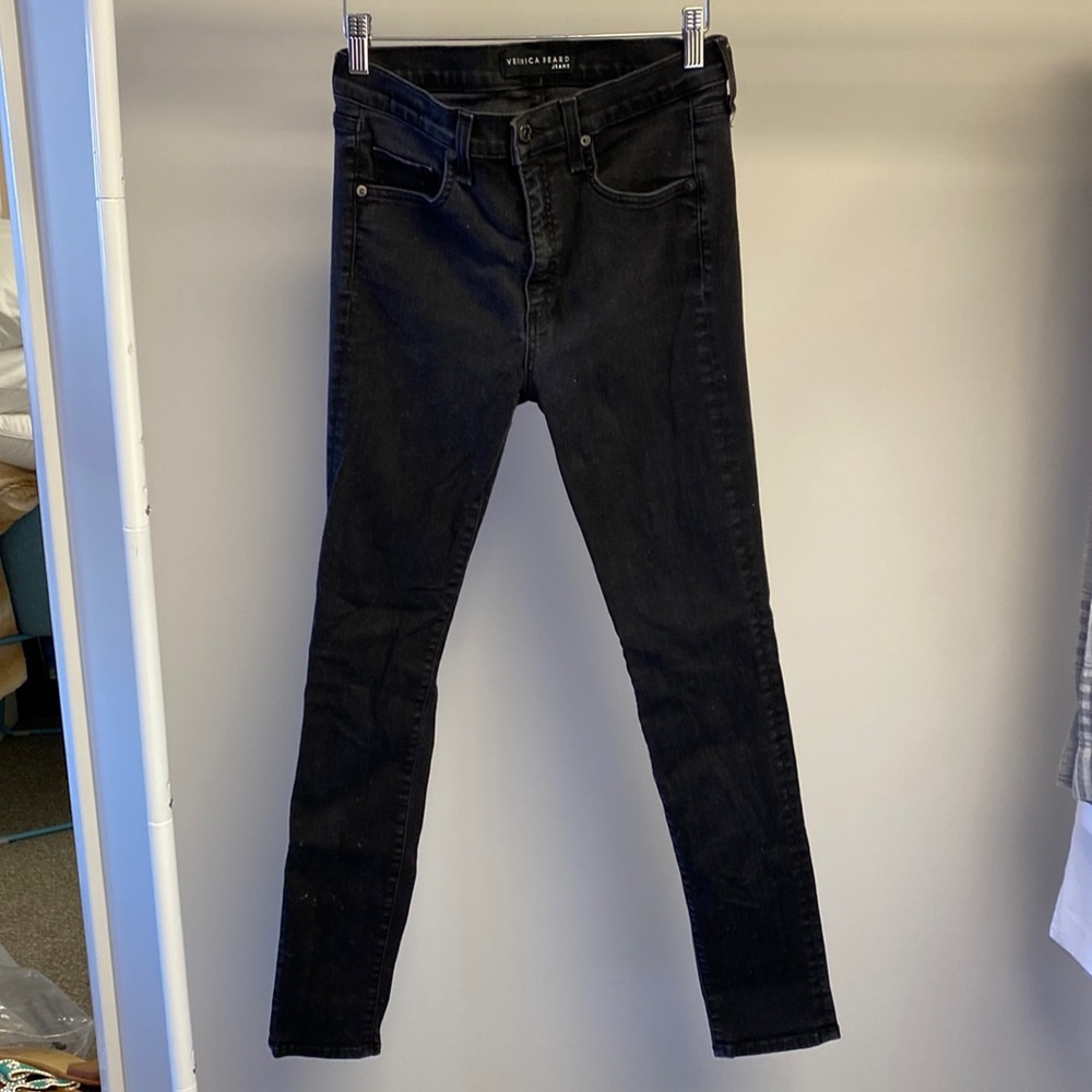 Veronica Beard, like new high waisted, zip front black skinny jeans